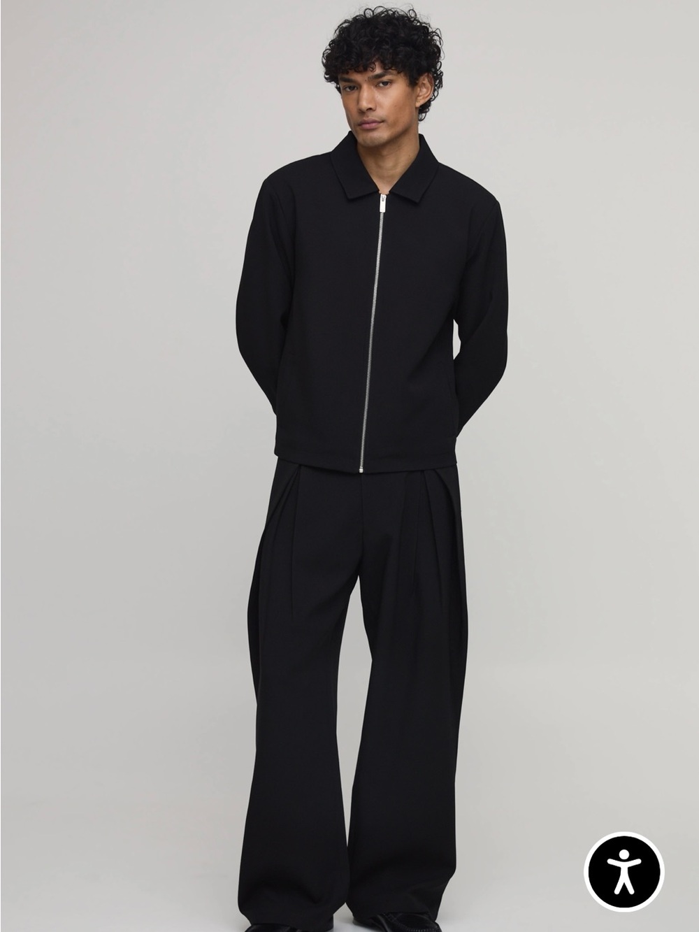 NWT BoohooMAN Boxy Harrington Zip-Front Black Jacket- XL